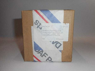 Cardboard box containing a Brandstoffilter fuel filter with label details visible.